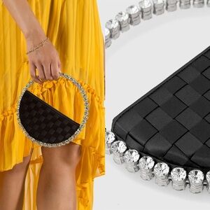 L'ALINGI Black Woven Eternity Stone-Encrusted Satin Clutch